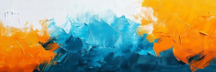Aufkleber - Abstract oil painting with blue, white and orange colors, circle shape in the center of canvas