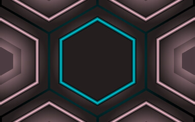 Poster - Hexagonal banner  background design | Geometric background for banner, presentation, web, futuristic, flyer | Neon line grey gradient background design