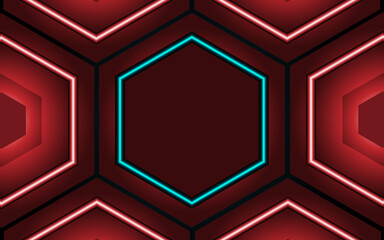 Poster - Hexagonal banner  background design | Geometric background for banner, presentation, web, futuristic, flyer | Neon line gradient background design