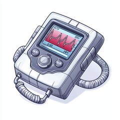 Poster - Medical monitoring device with a screen displaying heart rate graphics, isolated on a white background.