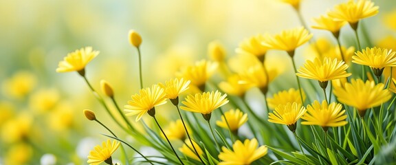 Wall Mural - Vibrant yellow daisies in sunlit field capturing the essence of springtime bliss