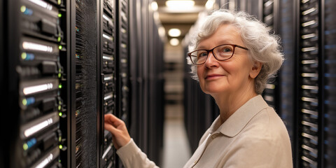 Aufkleber - Senior female technician working on server rack in data center