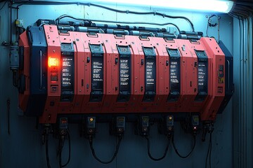 Poster - Futuristic Sci Fi Control Panel with Red and Black Panels Digital Displays and Wires