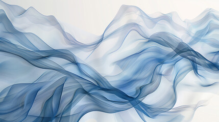 Poster - Abstract flow of translucent smoky waves in blue tones on a light background