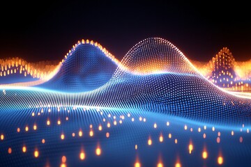 Poster - Abstract Blue And Orange Glowing Dotted Wave Pattern Background