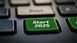 © Keopaserth - Close up of green keyboard key labeled Start 2025, emphasizing concept of new beginnings and future planning. image captures essence of motivation and readiness for upcoming opportunities