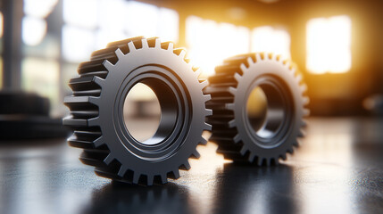 Two Interlocking Gears on a Surface.