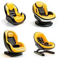 different luxury yellow and black cross balance baby car chair on white background