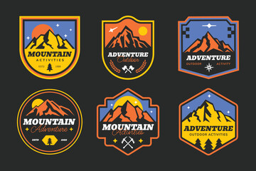 Set of badges mountain logos. Patch design vintage outdoor camping.