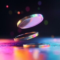 Poster - Floating Metallic Coins Representing Digital Barter