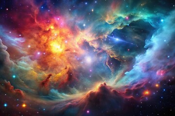 a breathtaking scene of a nebula with colorful gases and dust floating in the vastness of space, sol