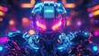 © Chatchanan - 3D effect of a high-tech robot with a sleek metal body and vibrant LED lights, assisting