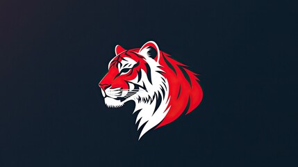 Poster - A simple yet bold red and white tiger logo, designed with sharp, clean edges for impact.