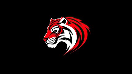 Poster - A simple yet bold red and white tiger logo, designed with sharp, clean edges for impact.