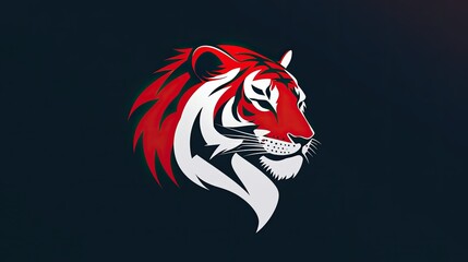 Poster - A simple yet bold red and white tiger logo, designed with sharp, clean edges for impact.