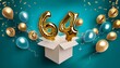 © Rindi - Number 64 birthday balloon celebration gift box lay flat explosion