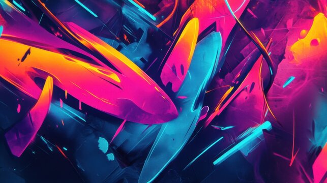 A bold mix of neon colors in a graffiti-style artwork, full of energy and movement