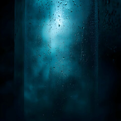 Wall Mural - abstract background of water droplets on glass in dark blue