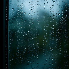 Wall Mural - Rain Drops Photo on Window Glass Rainy Day