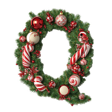 Christmas Alphabet letter Q made of tree decorations	
