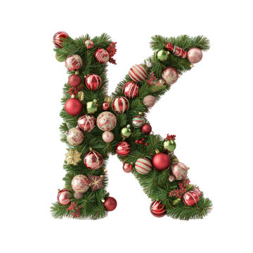 Christmas Alphabet letter K made of tree decorations	
