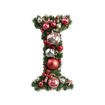 Christmas Alphabet letter I made of tree decorations	
