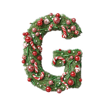 Christmas Alphabet letter G made of tree decorations	
