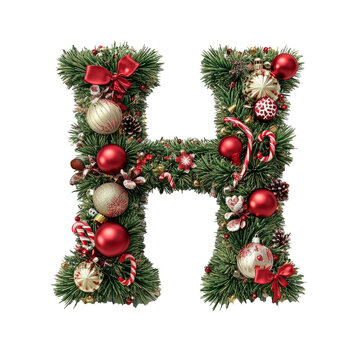 Christmas Alphabet letter H made of tree decorations	
