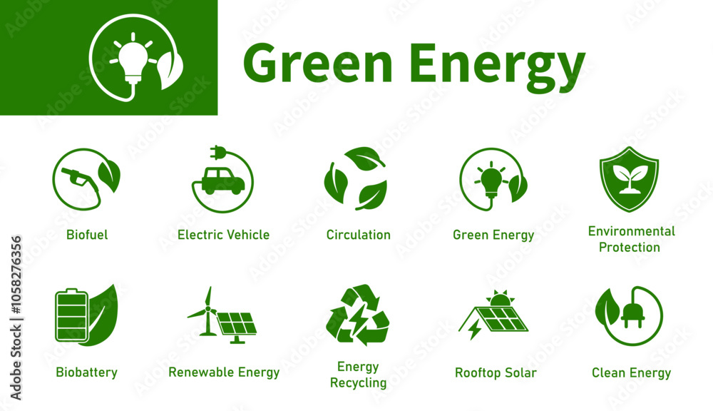 Green energy icon. Collection of solid vector icons on the theme of ...