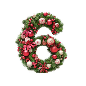 Christmas Numeric Character 6 made of tree decorations	
