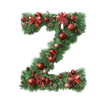 Christmas Alphabet letter Z made of tree decorations	
