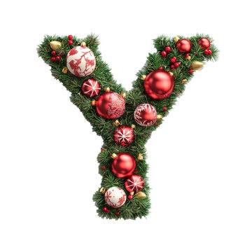 Christmas Alphabet letter Y made of tree decorations	
