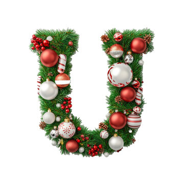 Christmas Alphabet letter U made of tree decorations	
