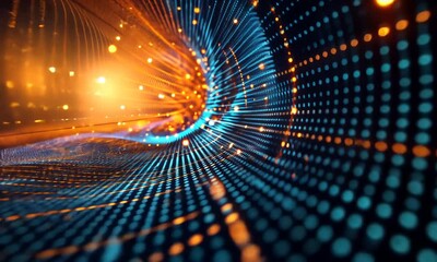 Wall Mural - abstract digital tunnel with glowing lights