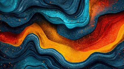 Aufkleber - Colorful abstract background with flowing waves of blue, orange, and gold textures creating a visually striking design.
