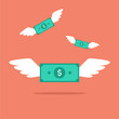© Cash Ryan - Money flying like a bird. Flat Vector Illustration.