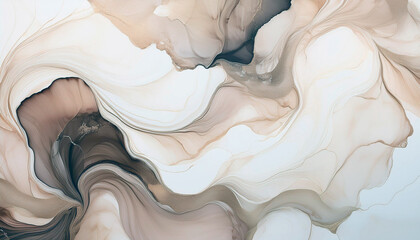 Serene Swirls: Beige and Brown Ink Abstract