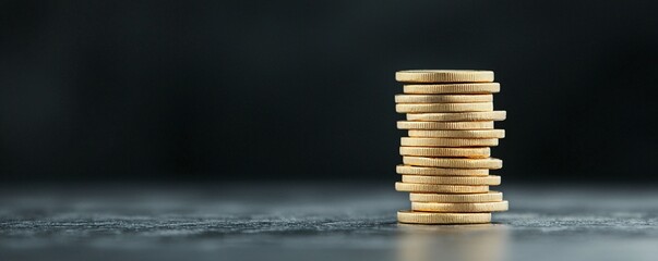 Poster - Magazine-style image of gold coins and bars stacked on a reflective black surface, stock market trends faintly visible in background, symbolizing wealth and the unpredictable nature of investments