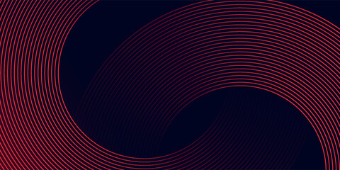 Poster - Abstract glowing circle lines on dark blue background. Geometric line art design. Modern shiny red lines. Futuristic technology concept. eps10.