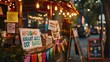 © Cozirlax - Vibrant Market Stall with Colorful Signs and Lights in Evening
