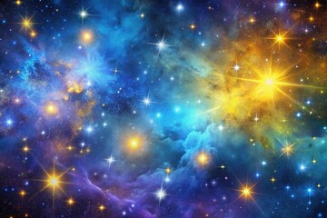 cosmic galaxy wallpaper featuring deep blues and purples with bright yellow stars, celestial, space,