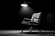 © Sanchai - Interrogation room with a dim overhead light casting shadows, with an empty chair in the center, capturing the lonely, tense anticipation of questioning, symbolizing suspense and emptiness