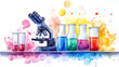 © BEST - Colorful Science Lab Background with Test Tubes and Microscope in Watercolor Style