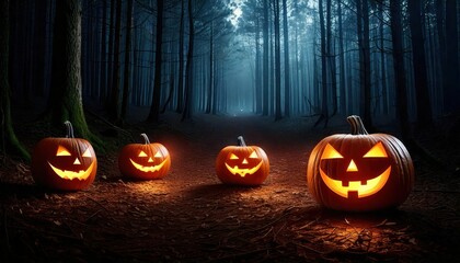  Illuminated Pumpkins in the Forest 