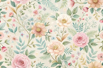  Delicate floral wallpaper featuring pastel-colored blooms in a whimsical, organic design, botanical prints, floral arrangements