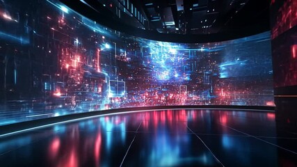 Poster - Concert stage for virtual reality performances, incorporating VR technology to create immersive,