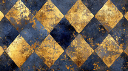 Vintage Gold and Blue Harlequin Pattern