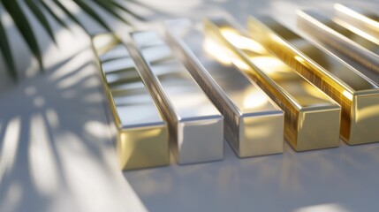 Fototapete - Shiny Gold and Silver Bars in Natural Light