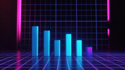 Poster - Neon Bar Graph with Grid Background