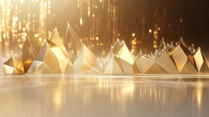 Poster - Golden Geometric Shapes with Soft Glowing Background